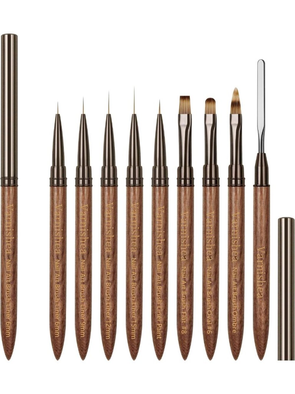 9Pcs Professional Nail Art Brushes Set - Sandalwood Handle, Gel Polish & Dotting